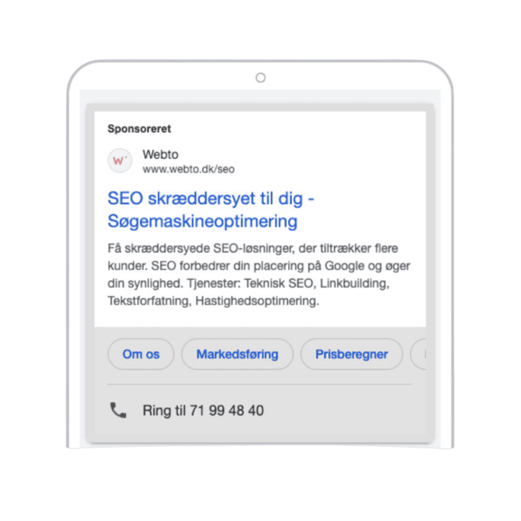 Visning af en søgeannonce som en del af annoncering på Google