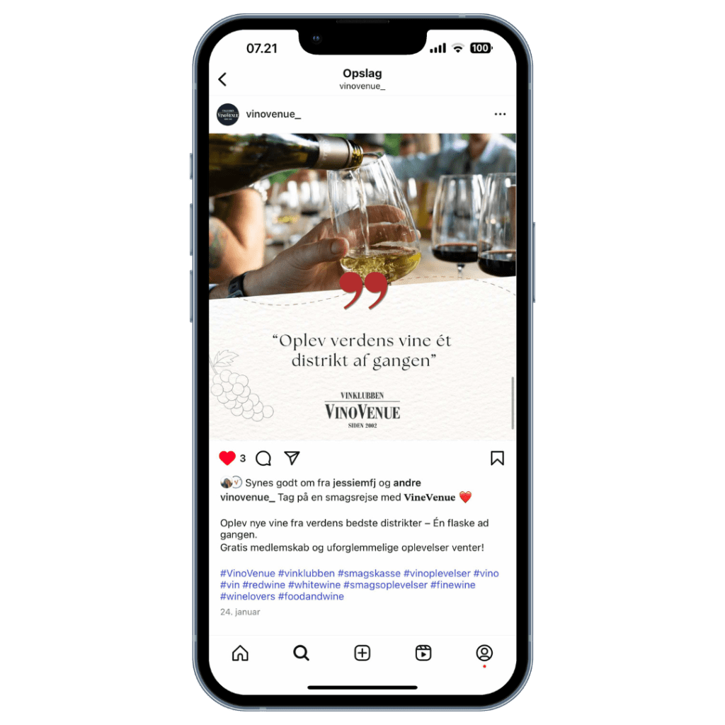 Instagram opslag for med fokus på brandidentitet og visuel ensartethed