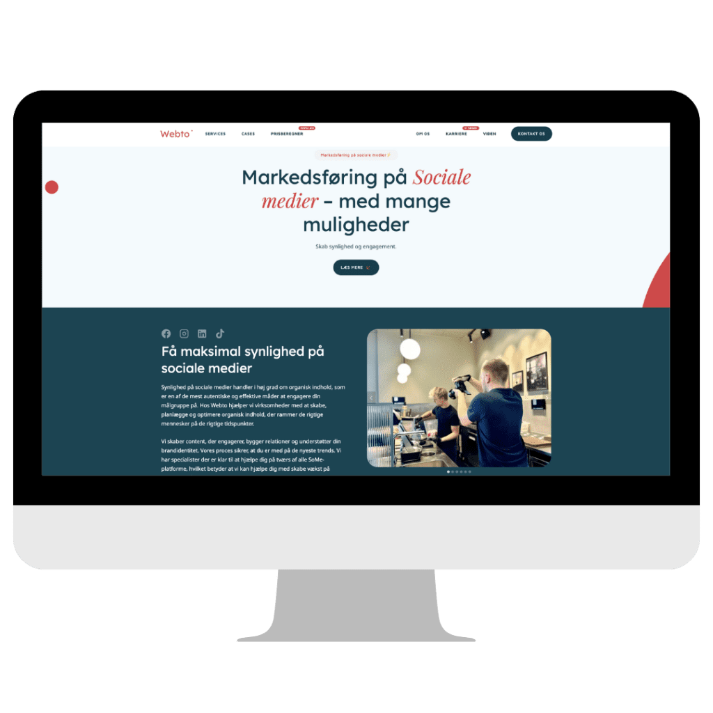 Visning af en landingside for et digital markedsføring bureau der fremviser en af deres services set på en computer